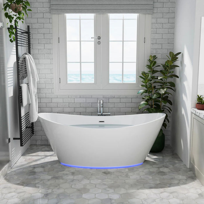 67" Freestanding Soaking LED Tub with Center Drain-EMPV-67FT1518LED