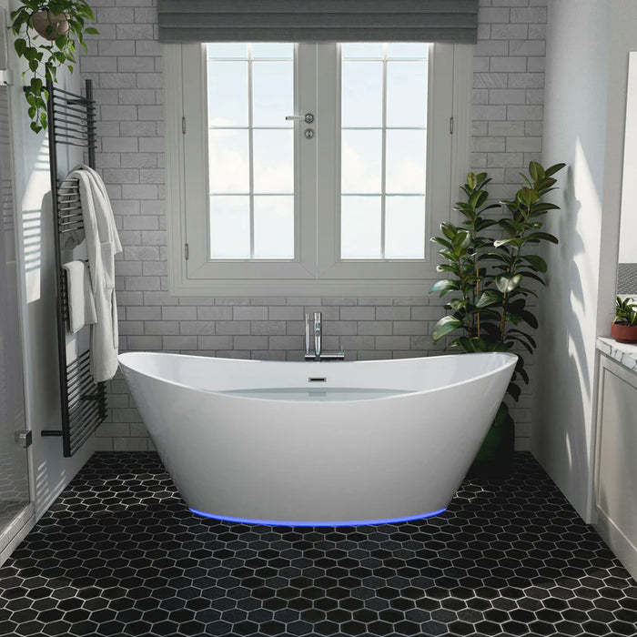 67" Freestanding Soaking LED Tub with Center Drain-EMPV-67FT1518LED