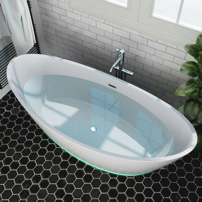 67" Freestanding Soaking LED Tub with Center Drain-EMPV-67FT1518LED