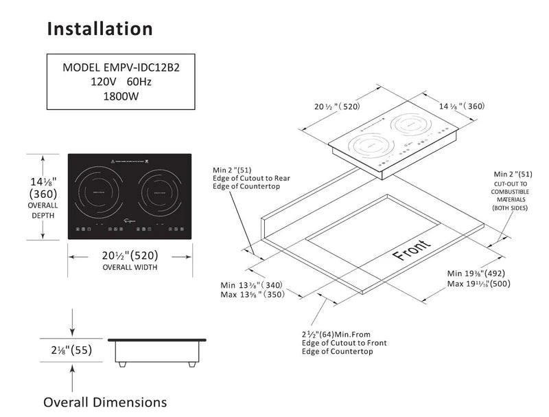 Empava  12 In. Induction Cooktop with 2 burners- EMPV-IDC12B2