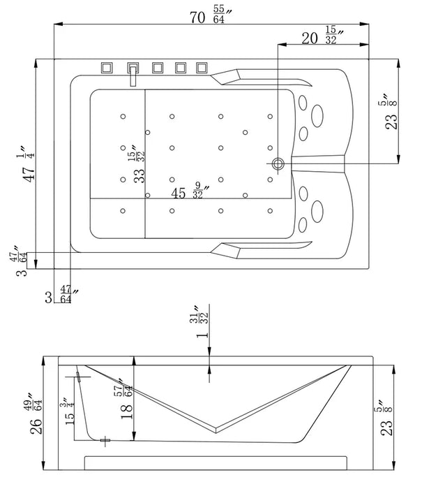 71 in. Acrylic Alcove Whirlpool Bathtub - EMPV-71JT667B