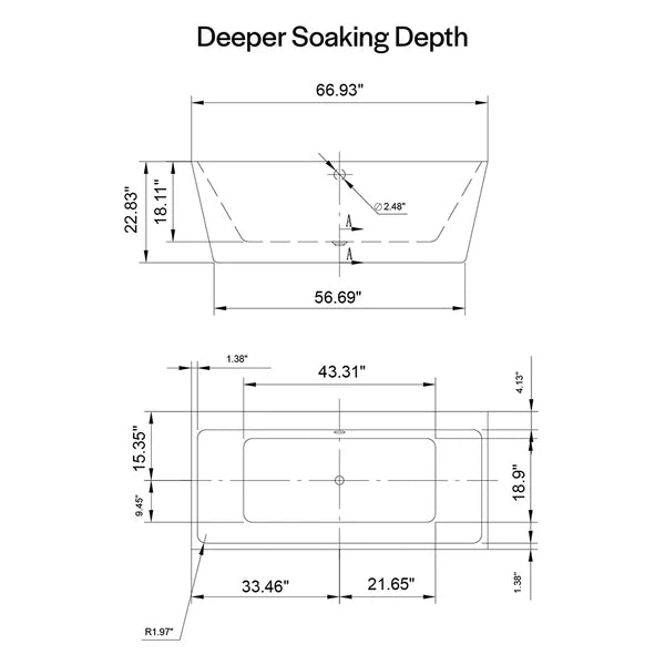 67" Freestanding Soaking Tub with Center Drain EMPV-67FT1516