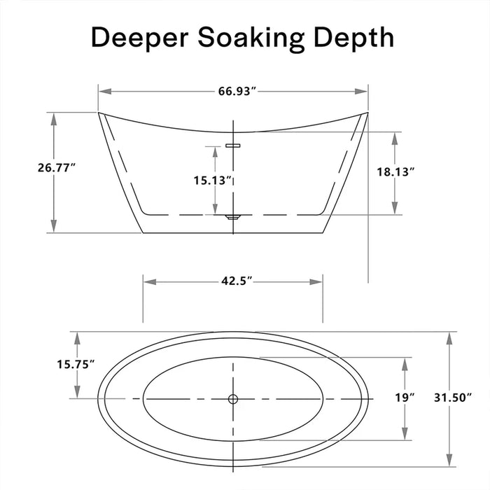 67" Freestanding Soaking Tub with Center Drain-EMPV-67FT1518