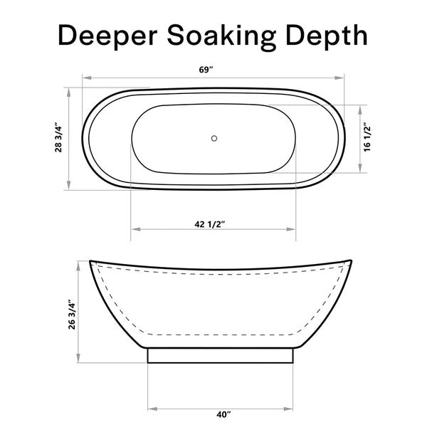 69" Freestanding Soaking Tub with Center Drain EMPV-69FT1603