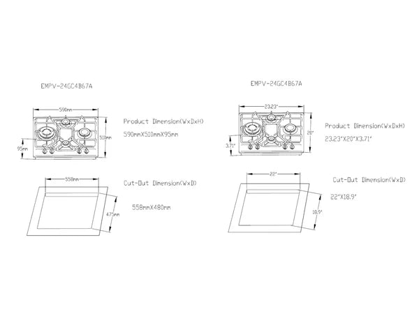 Empava 24GC4B67A 24 in. Built-in Gas Cooktops