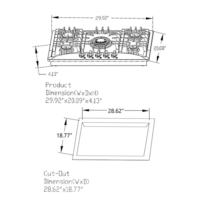 Empava 30GC5B70C 30 in. Built-in Gas Cooktops